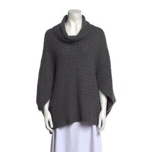 Neiman Marcus Cowl Neck Cashmere Knit Grey Poncho Sweater Size Medium